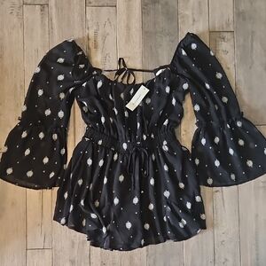 NWT Francesca's Mi Ami Black and White Patterned Romper - Women's Size XS